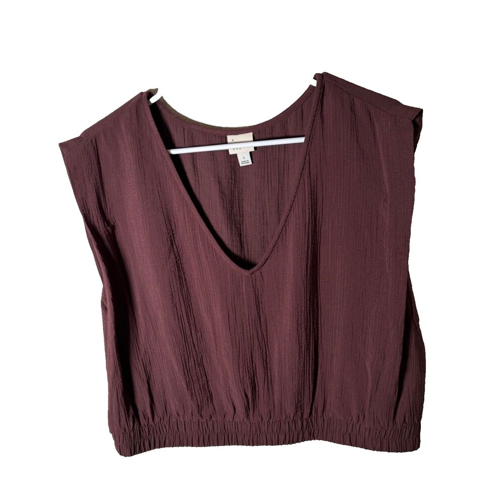 A New Day Tank Top Women's Large Brown V-Neck Cap Sleeve Boxy Casual Shirt